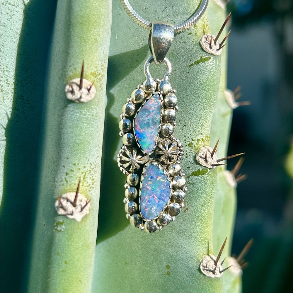 **SOLD**Australian Opal 2 Stone Sterling Silver Handmade Pendant